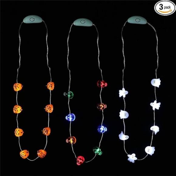BRAND NEW Halloween Eve Party Accessories, Lighting Up LED Necklace Set of 3 - Picture 9 of 9